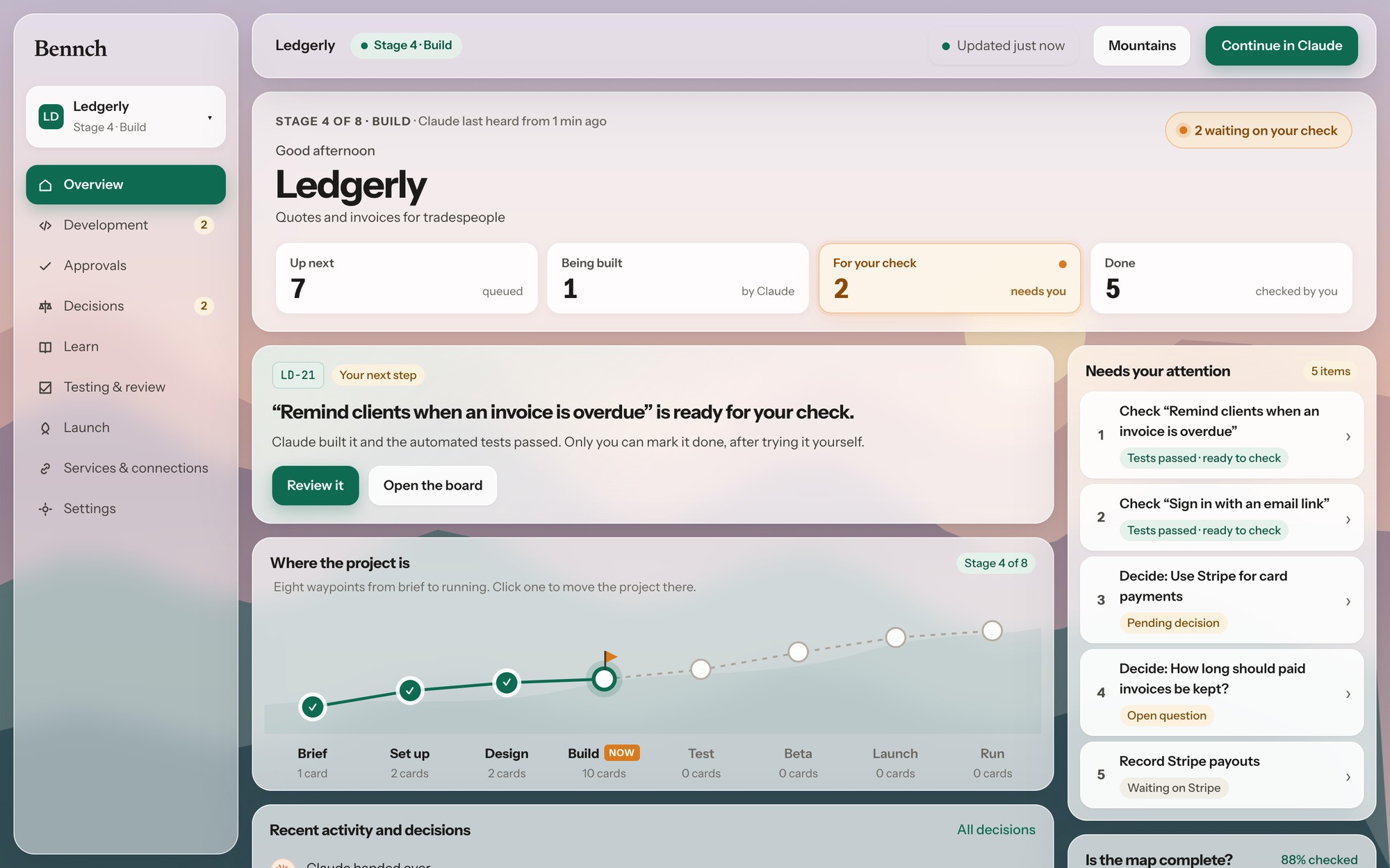 Bennch Overview for the example project Ledgerly